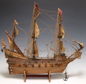SPANISH GALLEON SAILING SHIP MODEL ON DISPLAY STAND