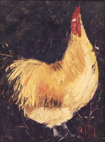 SUZANNE PECK (AMERICAN, 20TH C.) OIL PAINTING, ROOSTER, 24" X 18"