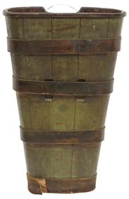 LARGE RUSTIC FRENCH PAINTED & SLATTED WOOD GRAPE BASKET HOD, 39.5"H