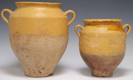 (2) FRENCH PROVINCIAL YELLOW-GLAZED EARTHENWARE CONFIT POTS
