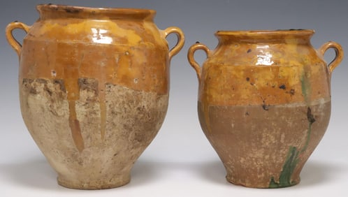 (2) FRENCH PROVINCIAL OCHRE-GLAZED EARTHENWARE CONFIT POTS