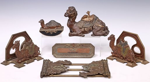 (6) JUDD (ATTRIB) COLD-PAINTED ORIENTALIST CAMEL DESK SET
