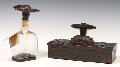 (2) JAN BARBOGLIO FIGURAL 'MARIACHI' WROUGHT IRON BAR CART ACCESSORIES