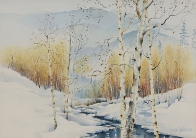 SECUNDINO SANDOVAL (1933-2022) WATERCOLOR NEW MEXICO ASPENS