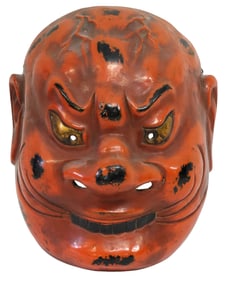 LARGE JAPANESE PARCEL-GILT & LACQUERED TENGU GUARDIAN NOH MASK