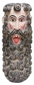 LARGE MEXICAN FOLK ART CARVED & PAINTED BARBONES/ BEARDED MAN MASK, 26"H