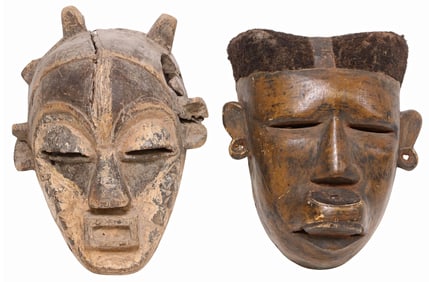(2) LARGE AFRICAN CARVED WOOD MASKS