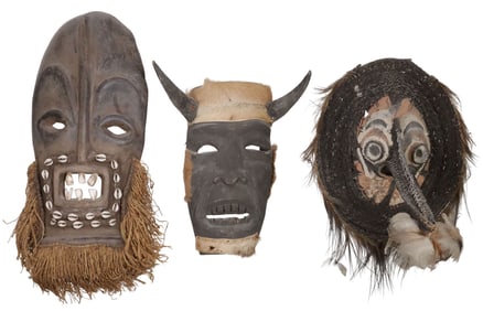 (3) LARGE WEST AFRICAN & PAPUA NEW GUINEA TRIBAL MASKS