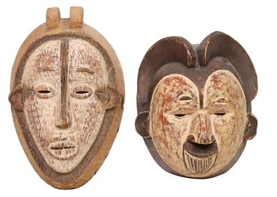 (2) AFRICAN CARVED & PIGMENTED WOOD MASKS