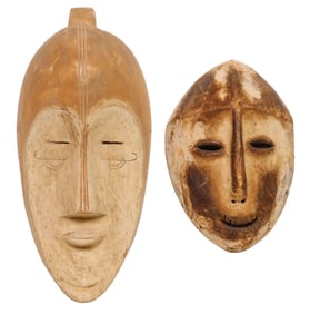 (2) AFRICAN CARVED & WHITE-PIGMENTED MASKS