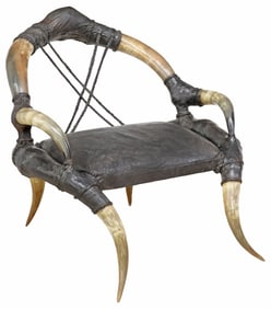 MANNER OF MICHEL HALLIARD (B.1959) HORN FRAME & LEATHER ARMCHAIR