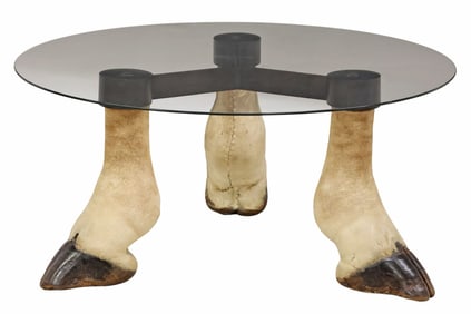 TAXIDERMY GIANT ELAND ANTELOPE GLASS-TOP COFFEE TABLE