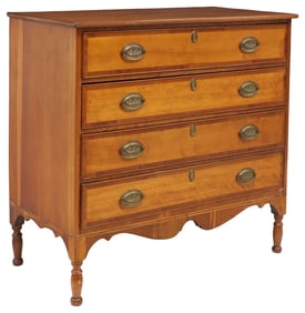 AMERICAN SHERATON CHERRY & MAPLE CHEST OF DRAWERS