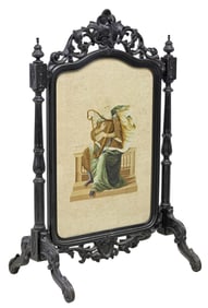 FINE VICTORIAN FIREPLACE SCREEN WITH BEADED NEEDLEPOINT INSERT