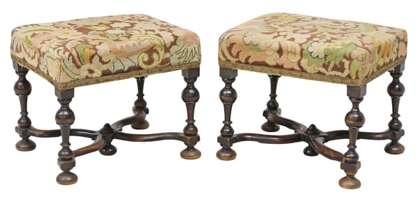 (2) ENGLISH WILLIAM & MARY STYLE NEEDLEWORKED STOOLS