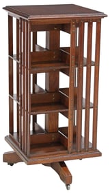 ENGLISH EDWARDIAN OAK ROTATING BOOKCASE/ LIBRARY STAND