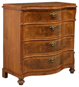 BIEDERMEIER BURL WALNUT SERPENTINE CHEST OF DRAWERS