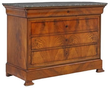 FRENCH LOUIS PHILIPPE MARBLE-TOP WALNUT 4-DRAWER COMMODE