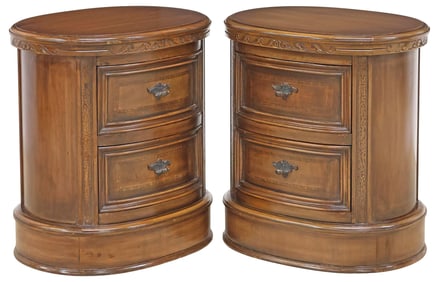 (2) ITALIAN CARVED MAHOGANY OVULAR NIGHTSTANDS