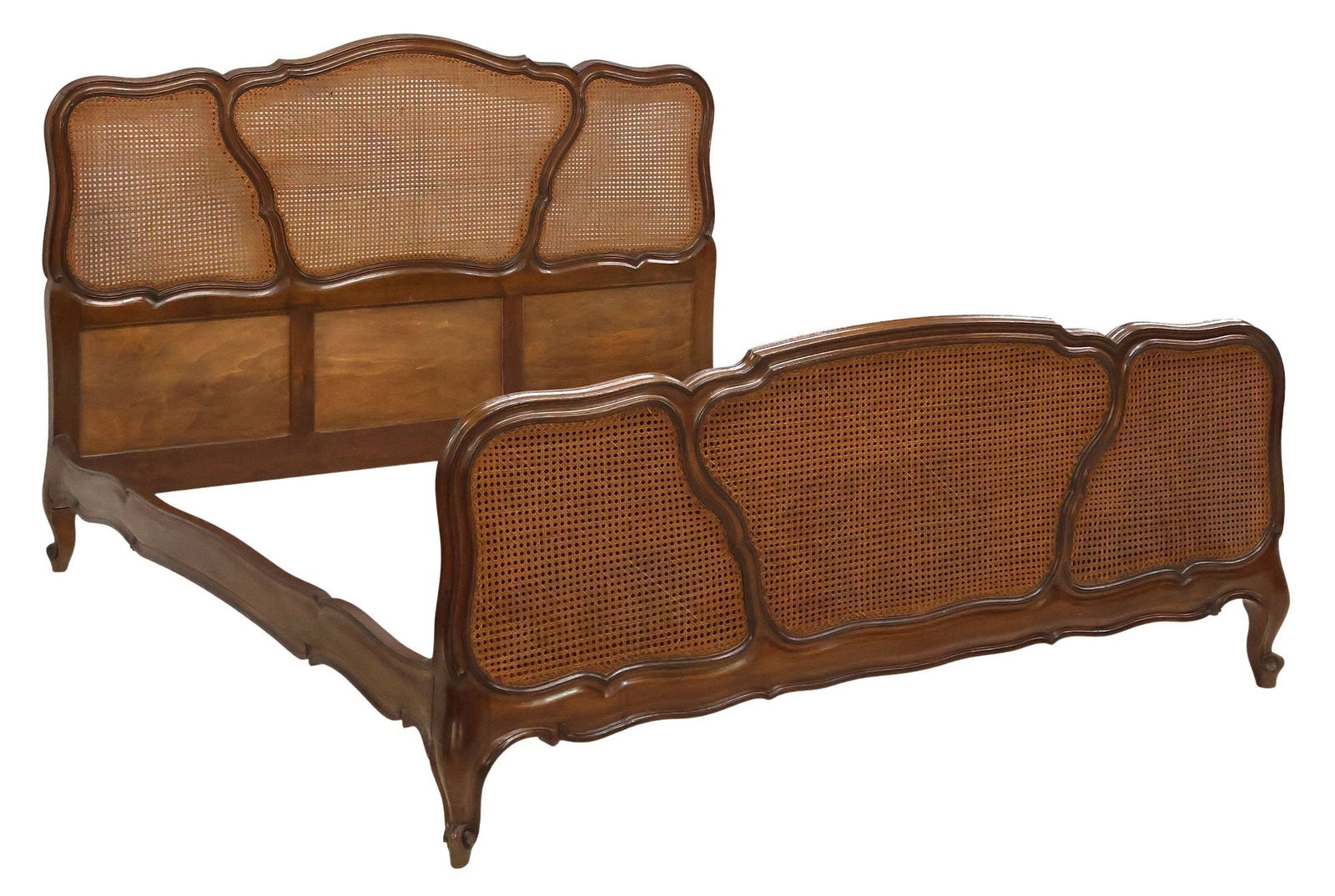 ITALIAN LOUIS XV STYLE CANED WALNUT BED (1 of 2)