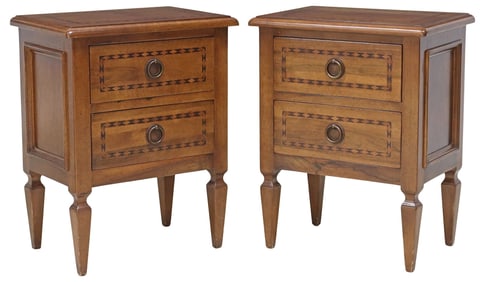 (2) ITALIAN NEOCLASSICAL STYLE PARQUETRY 2-DRAWER NIGHTSTANDS