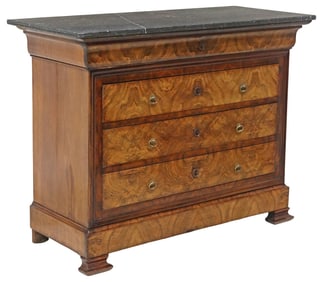 FRENCH LOUIS PHILIPPE MARBLE-TOP FIGURED WALNUT COMMODE
