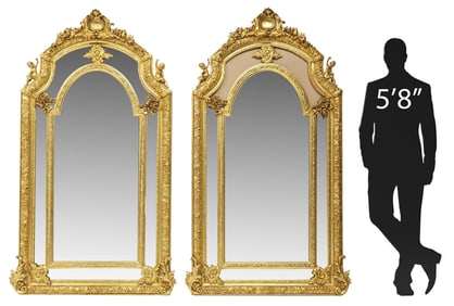 (2) LARGE LOUIS XV STYLE GILT CUSHION MIRRORS, 80.5"H