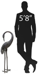 LARGE PATINATED BRONZE SCULPTURE, STANDING CRANE, 37"H