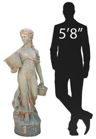 CAST STONE GARDEN STATUARY, CLASSICAL MAIDEN, 56"H