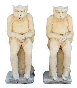 (2) CAST STONE GARDEN FIGURES, GARGOYLES, 28"H