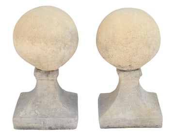 (2) CAST STONE SPHERE GATE PIER FINIALS