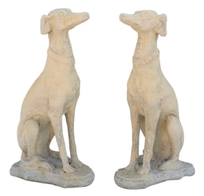 (2) CAST STONE GARDEN STATUARY, SEATED GREYHOUNDS