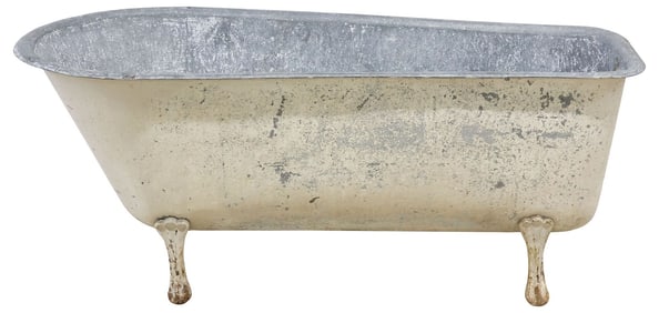 RUSTIC FRENCH PAINTED GALVANIZED METAL & CAST IRON BATHTUB