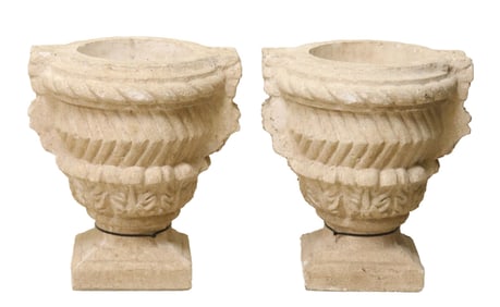 (2) CAST STONE GARDEN PLANTER URNS, 20"H