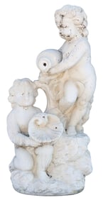 SMALL CAST STONE PUTTI GARDEN FOUNTAIN, 31"H