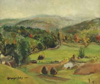 GEORGE LUKS (1867-1933) LANDSCAPE PAINTING, 23.25" X 27.5"