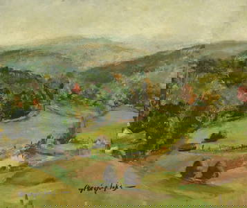GEORGE LUKS (1867-1933) LANDSCAPE PAINTING, 23.25" X 27.5"