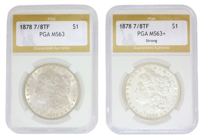 (2) 1878 MORGAN SILVER DOLLARS, PGA MS63