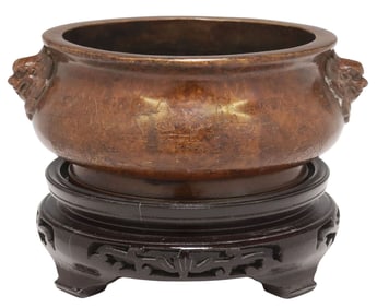 CHINESE MING STYLE ENGRAVED BRONZE CENSER/ INCENSE BURNER