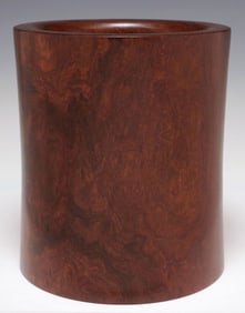 LARGE CHINESE CARVED HARDWOOD BRUSH POT