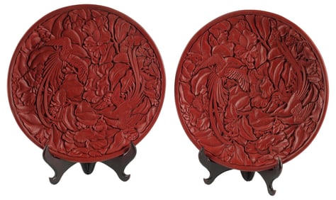 (2) DECORATIVE CHINESE RED CHARGERS