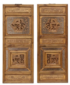(2) CHINESE CARVED HARDWOOD ARCHITECTURAL PANELS