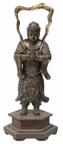 LARGE CHINESE PARCEL GILT CARVED WOOD SCULPTURE, BODHISATTVA WEI TUO
