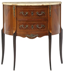 FRENCH TRANSITIONAL STYLE MARBLE-TOP DEMILUNE PETITE COMMODE