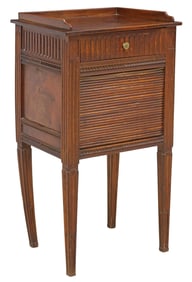 FRENCH LOUIS XVI STYLE WALNUT TAMBOUR BEDSIDE CABINET