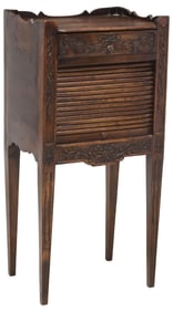 FRENCH LOUIS XVI STYLE WALNUT TAMBOUR BEDSIDE CABINET