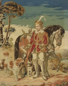 FRAMED VICTORIAN BERLIN WOOL WORK PICTURE RETURN FROM THE HUNT