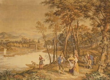 FRAMED JACQUARD WOVEN PASTORAL TAPESTRY