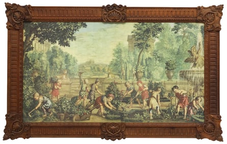 FRAMED PRINTED TAPESTRY 'LES ENFANTS JARDINIERS'