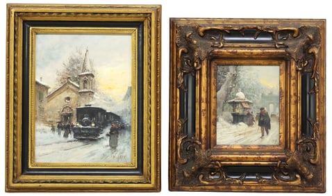 (2) FRAMED WINTER MILAN STREET SCENE PAINTINGS